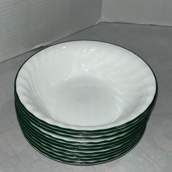 Corelle Callaway Ivy Set of 10 Soup Cereal Bowls 7 1/4"  White Swirl Green Rim - Picture 1 of 9